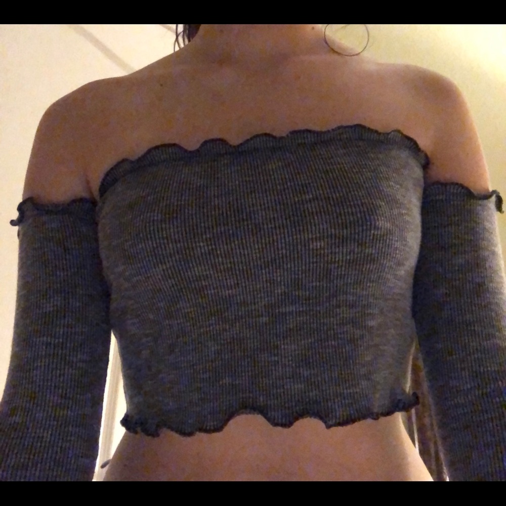 Black/Grey Striped Off the Shoulder Long Sleeve